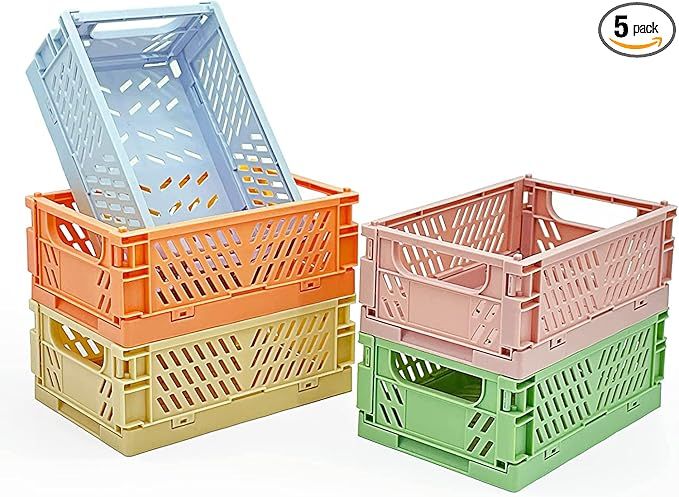 5-Pack Mini Baskets Plastic for Desk Organizers, Collapsible Crate Stacking Folding Storage Baske... | Amazon (US)