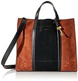 Fossil Women's Carmen Suede Leather Shopper Tote Purse Handbag, Brown/Black (Model: ZB1362199) | Amazon (US)