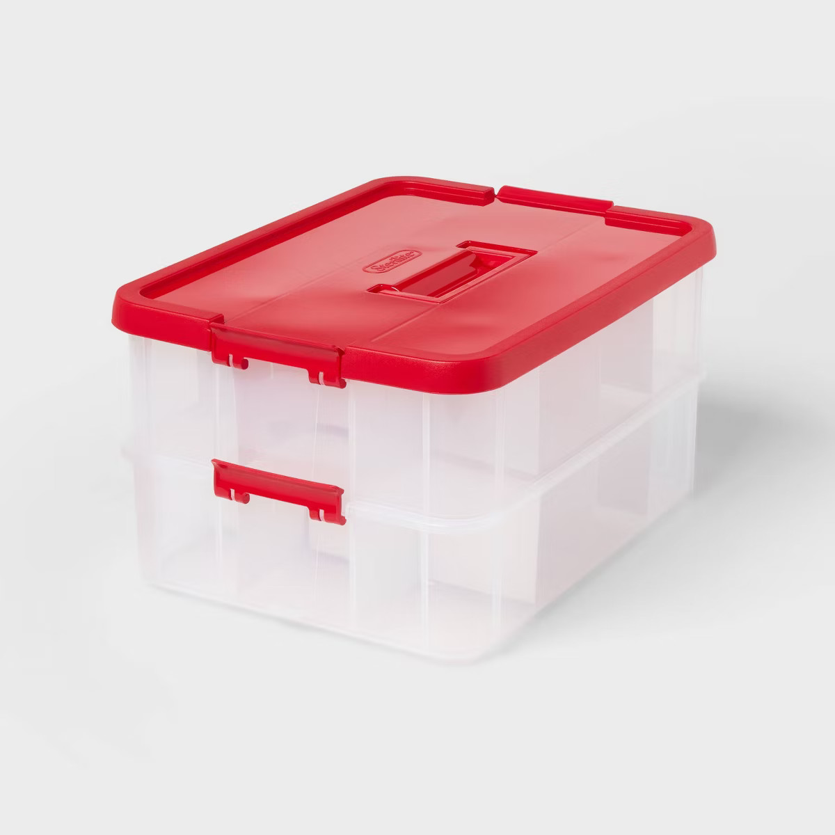 24ct Stack and Carry 2 Layer Ornament Box - Clear with Rocket Red Lid + Latch + Handle - Brightro... | Target