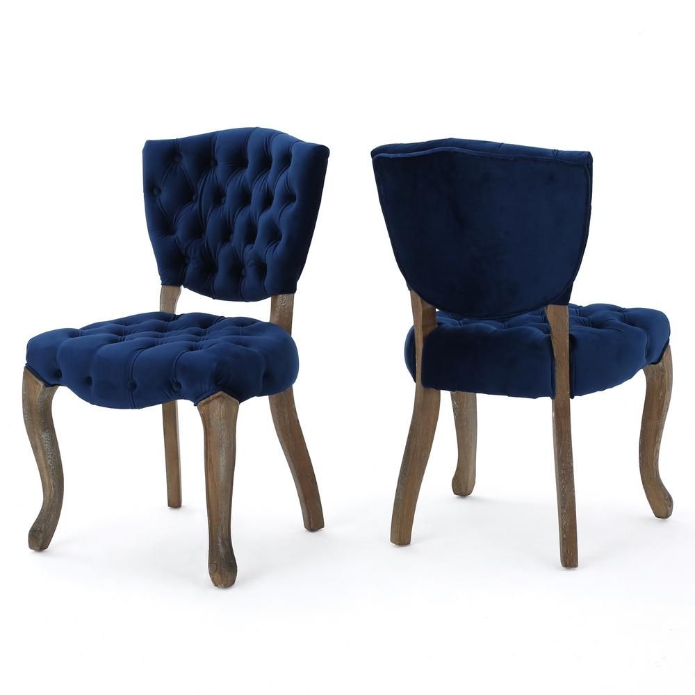 NOBLE HOUSE HOME FURNISH Bates Navy Blue Velvet Tufted Parsons Chair (Set of 2) | The Home Depot