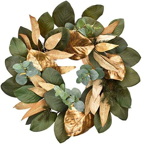 Cloris Art Christmas Wreath, Artificial Eucalyptus & Magnolia Leaves 22 Inch Green & Gold Front D... | Amazon (US)