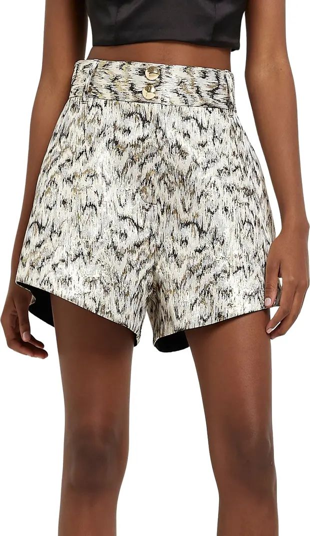 River Island Metallic Jacquard Flare Leg Shorts | Nordstrom | Nordstrom