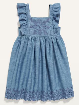 Embroidered Ruffle-Trim Chambray Swing Dress for Toddler Girls | Old Navy (US)