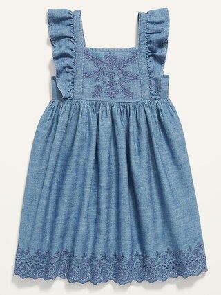 Matching Chambray Embroidered Ruffle-Trim Swing Dress for Toddler Girls | Old Navy (US)
