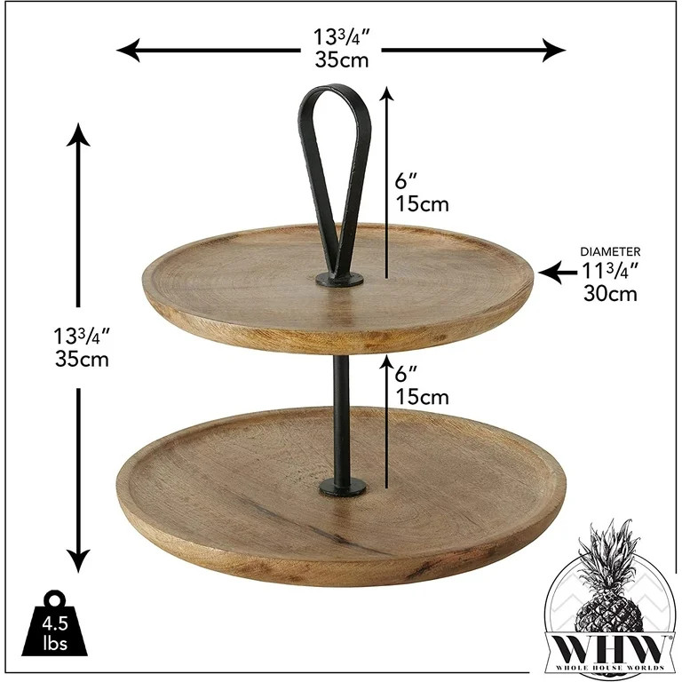 Round 2 Tier Stand, Cake Display Trays, Modern Farmhouse Style, Natural Mango Wood, Iron, Rustic ... | Walmart (US)