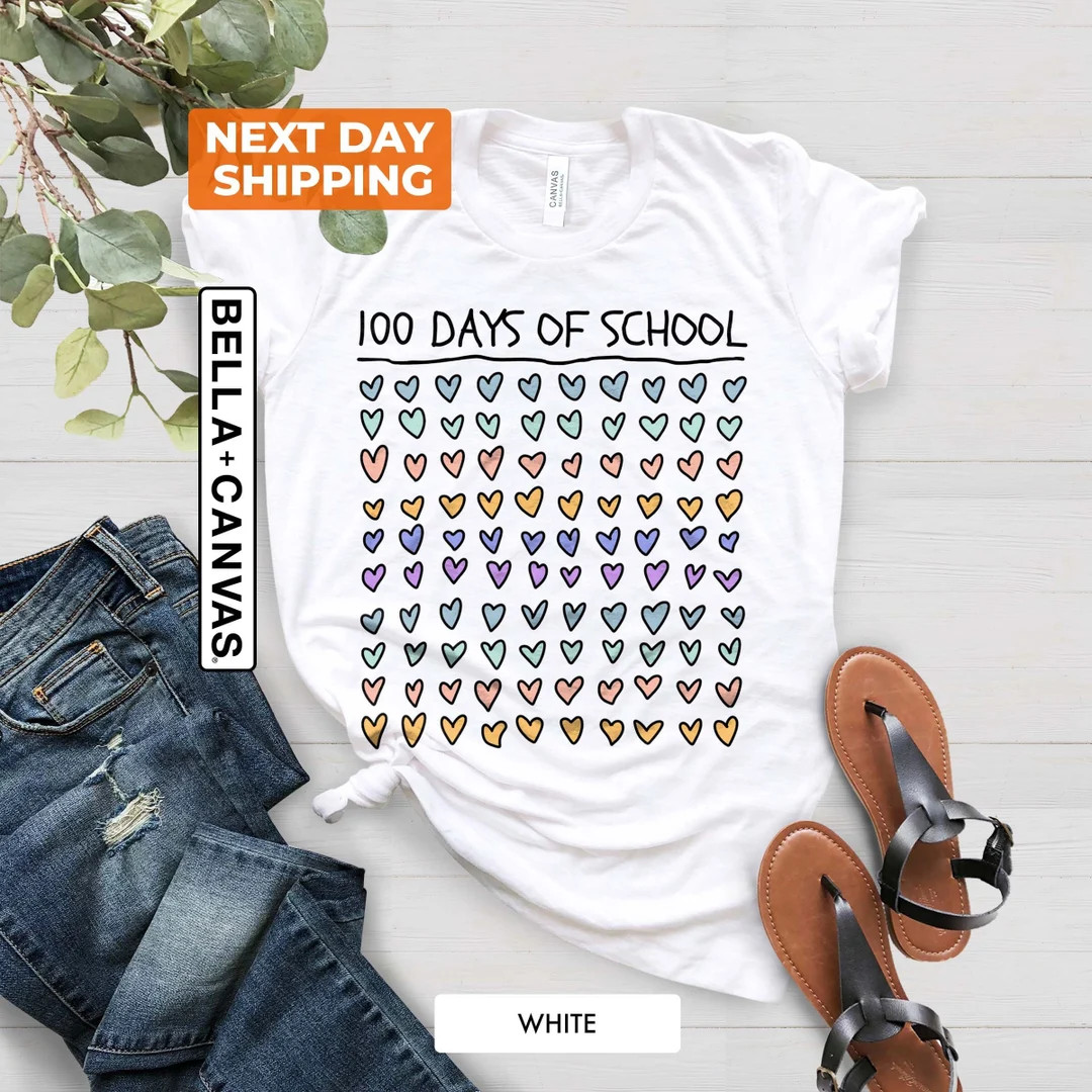 100 Days of School Shirt, Cute Hearts Shirt, 100 Days of Hearts Shirt, 100th Day of School, Heart... | Etsy (US)