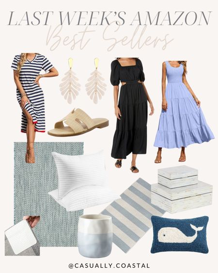 Last Week’s Amazon Best Sellers! 
-
Amazon dresses, Amazon style, wedding guest dress, Amazon summer dresses, summer outfit, Amazon home decor, coastal style, coastal home decor, Amazon coastal home, Amazon sandals, woven sandals, square neck cutout tiered maxi dress, Amazon maxi dresses, black maxi dresses, sandals for dresses, Memorial Day outfit, Memorial Day dresses, Amazon indoor/outdoor rugs, patio rugs, outdoor rug, coastal rug, Amazon rug, 2’7”x5’ rug, front door rug, 24”x35” rug, smocked sleeveless tiered dress, hotel collection bed pillows, Amazon bed pillows, kitchen utensil holder, kitchen decor, slide sandal, mother of pearl shell decorative box, Amazon home accessories, short sleeve maxi dress, sleeveless maxi dress, striped tshirt maxi dress, acrylic pendant earrings, statement earrings, Amazon earrings, coastal earrings, rug pad gripper, whale throw pillow, beach house decor, striped beach dress 

#LTKhome #LTKfindsunder100 #LTKfindsunder50