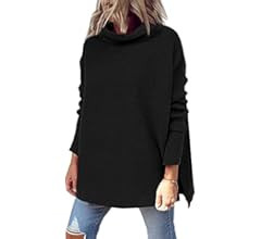 LILLUSORY Women's Mock Turtleneck Casual Oversized Sweater Long Batwing Sleeve Split Hem Ribbed K... | Amazon (US)