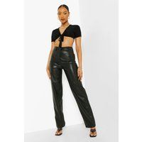 Womens Wide Leg Leather Look Trousers - Black - 8, Black | Boohoo.com (UK & IE)