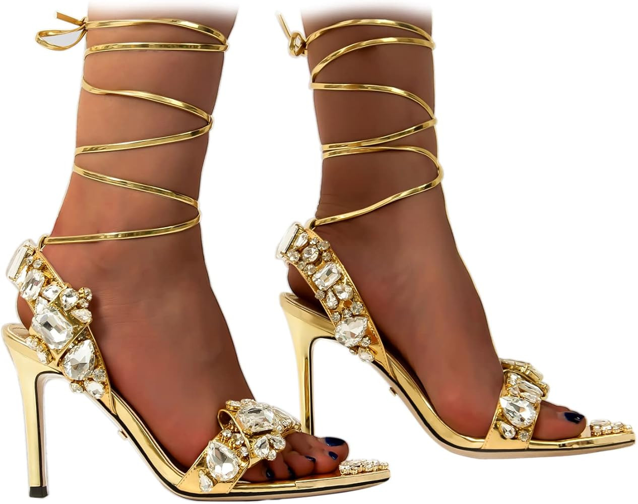 XOBZJH Strappy Pointed open toe Sexy Sandals Stiletto, Designer Rhinestone Formal Dress Clear Hee... | Amazon (US)