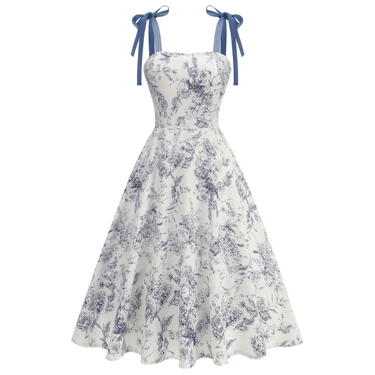 Stamzod Summer Dresses for Women 2025 Square Neck Sleeveless A-Line Floral Dress Elegant Strap Mi... | Walmart (US)