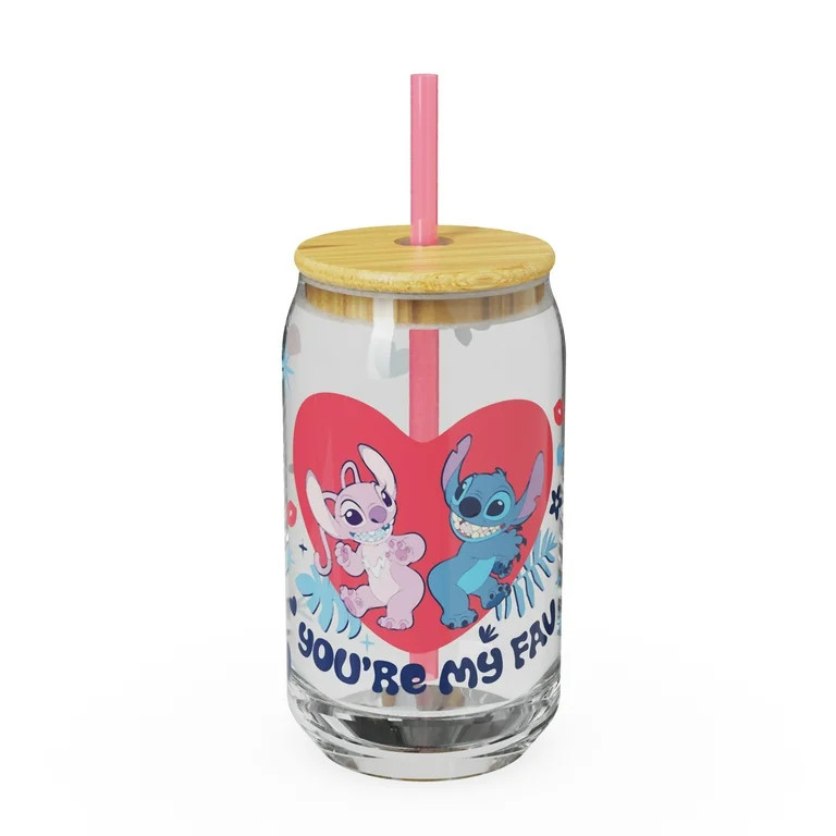 Zak Designs 15.5oz Stitch Hadley Glass Tumbler with Bamboo Lid and Plastic Straw | Walmart (US)