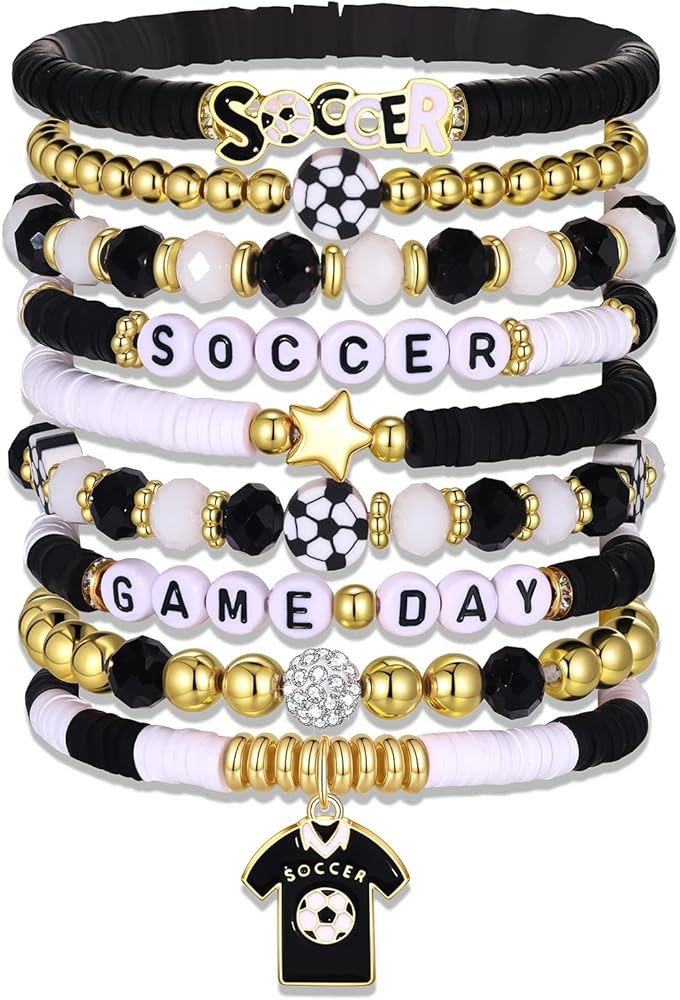BVGA Game Day Bracelets for Women Stackable Baseball Basketball Football Soccer Beaded Bracelets ... | Amazon (US)