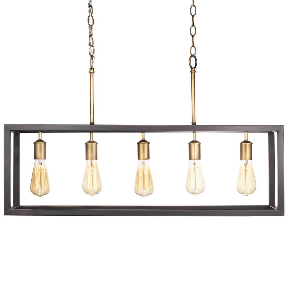 Progress Lighting Boswell Quarter 5-Light Vintage Brass Island Chandelier with Painted Black Dist... | The Home Depot