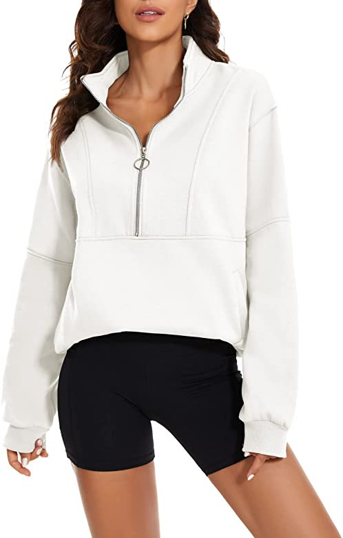 MISSACTIVER Women’s Oversized Half Zip Sweatshirt Quarter 1/4 Zipper Long Sleeve Drop Shoulder ... | Amazon (US)