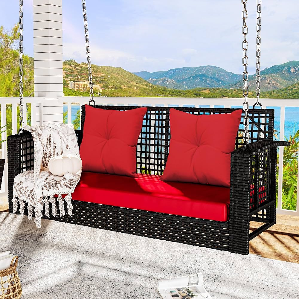 YITAHOME Porch Swing Hanging Bench Swing Outdoor Wicker Patio Swing Lounge Front Rattan Swing w/ ... | Amazon (US)