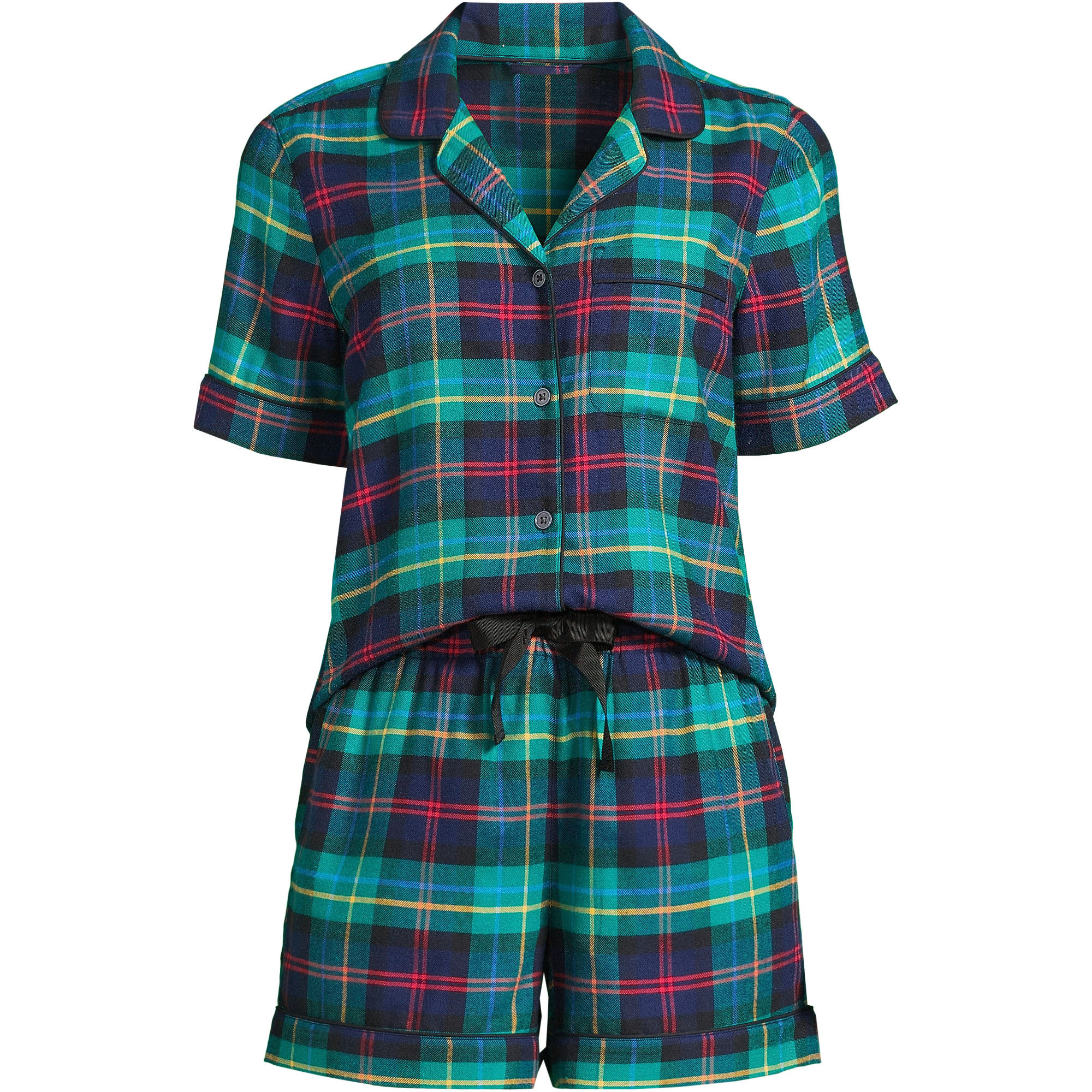 Women's Drapey Flannel 2 Piece Pajama Set - Short Sleeve Top and Shorts | Lands' End (US)