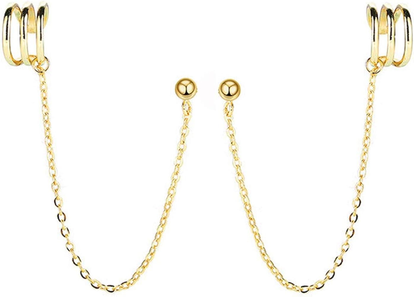 SLUYNZ 925 Sterling Silver Cuff Earrings Chain for Women Teen Girls Crawler Earrings Studs | Amazon (US)