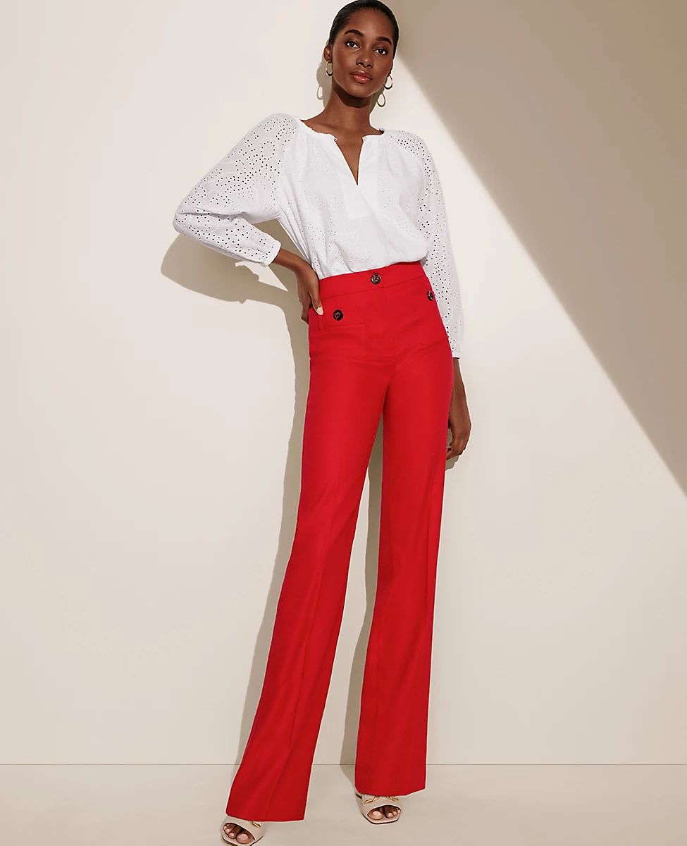 The Patch Pocket Wide Leg Boot Pant in Dobby Linen Blend | Ann Taylor (US)
