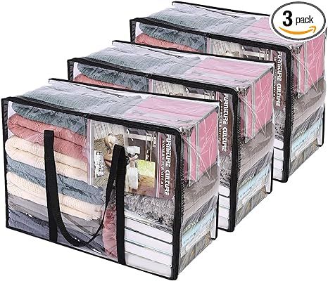 Vieshful Clear Clothes Storage Bag Organizer with Reinforced Handle, 21.6 X 15.7 X 10 in, Vinyl S... | Amazon (US)