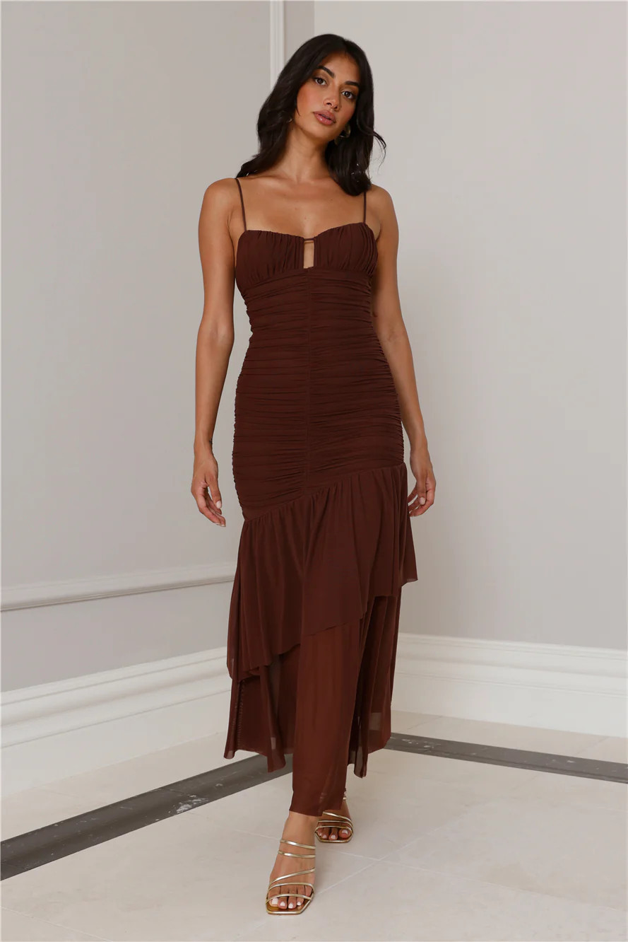 Always The Muse Mesh Maxi Dress Brown | Hello Molly (AU)