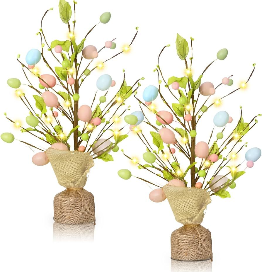 2 Pcs 18 Inch Pre Lit Easter Egg Tree Tabletop Decor Easter Decorations Gifts with LED Light for ... | Amazon (US)