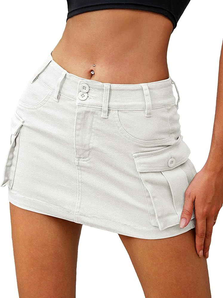 ELLEVEN High Stretchy Cargo Skirt for Women, Low Waist Y2k Mini Skirt Cute Denim Skirt with Pocke... | Amazon (US)