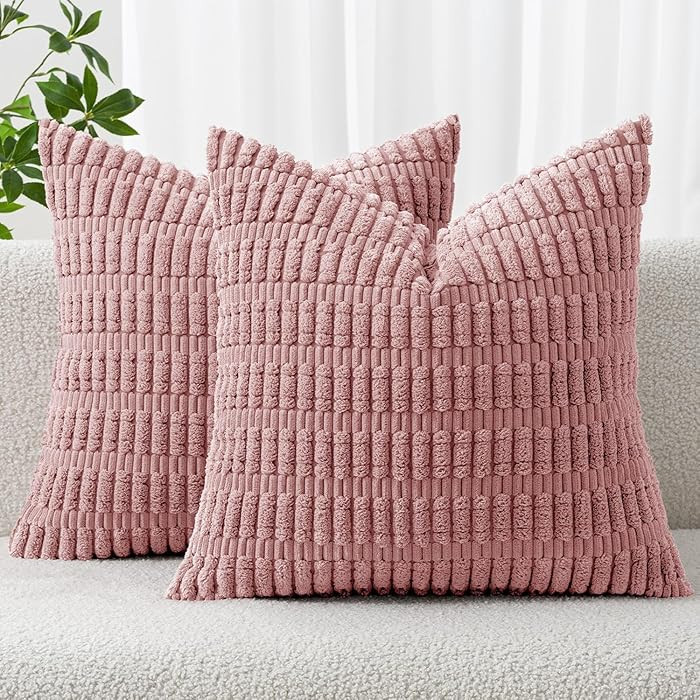 MIULEE Pack of 2 Corduroy Decorative Throw Pillow Covers 18x18 Inch Soft Boho Striped Pillow Cove... | Amazon (US)