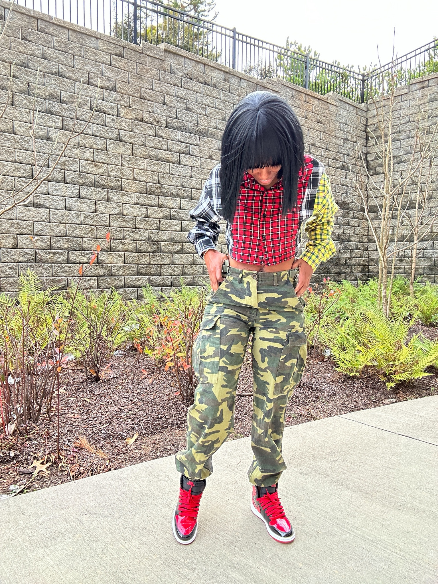 How to style camo cargo pants with a multi color plaid button up crop top and Jordan 1 patent bred sneakers.

I’m wearing a size S on the shirt and XS in camo cargo pantss

#LTKBacktoSchool #LTKStyleTip #LTKFindsUnder100