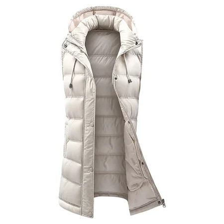 Clearance Women s Hooded Long Down Vest Winter Thick Warm Quilted Full-Zip Sleeveless Puffer Vest Lo | Walmart (US)