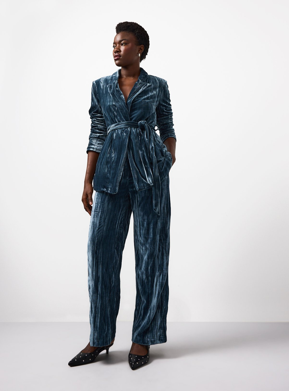 Teal Crinkle Velvet Wide Leg Co-ord Trousers 14S | argos.co.uk