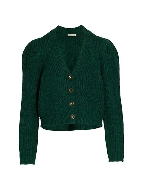 Rib-Knit Puff-Sleeve Cardigan | Saks Fifth Avenue