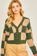 Checked In Crop Cardigan In Green | UOI Boutique