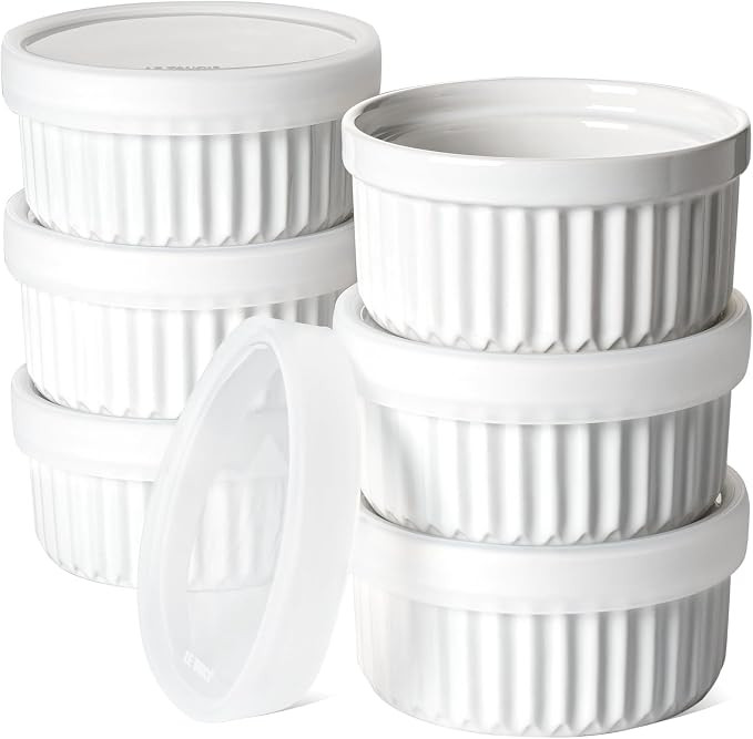 LE TAUCI Ramekins with Lids, [2nd Gen] 4 oz Oven Safe Creme Brulee Ramekin Souffle Dishes with Co... | Amazon (US)