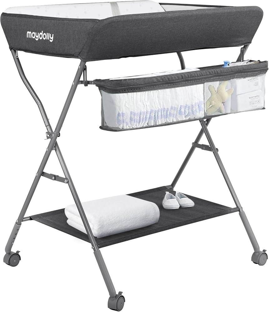 Baby Changing Table with Wheels, Maydolly Portable Adjustable Height Folding Diaper Station with ... | Amazon (US)