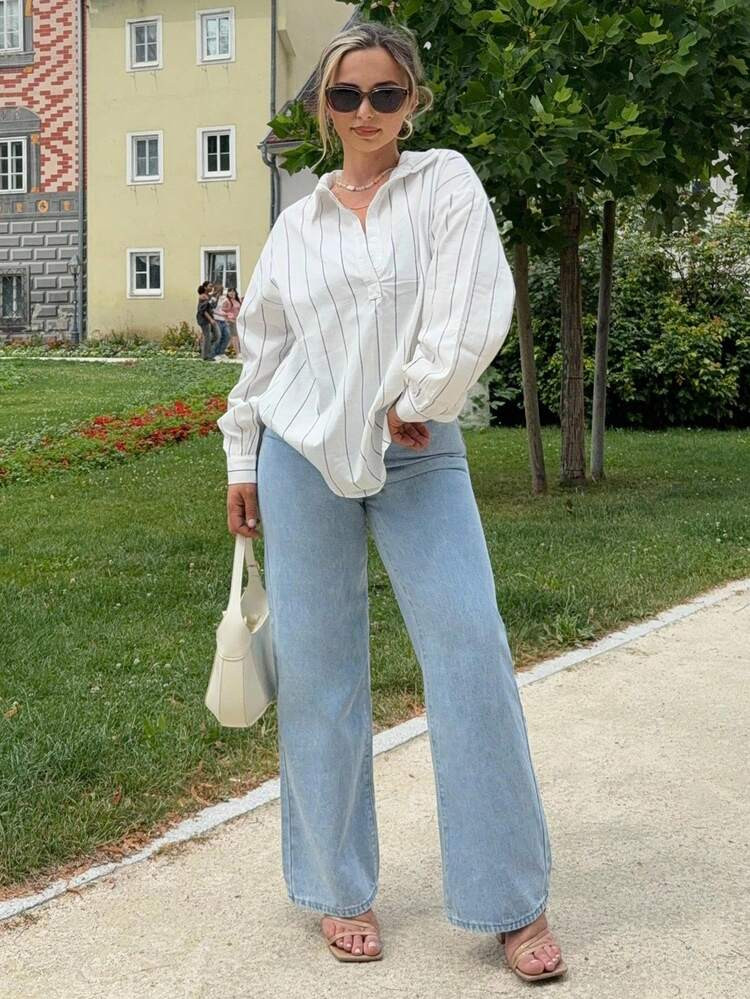 Jeta Ari Slant Pocket Casual High Waisted Wide Leg Jeans | SHEIN