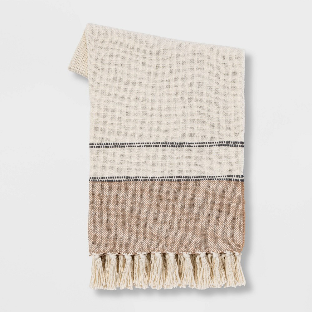 50""x60"" Border Striped Cotton Throw Blanket Neutral - Threshold | Target