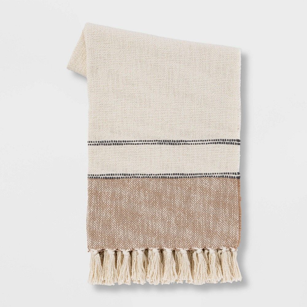 50""x60"" Border Striped Cotton Throw Blanket Neutral - Threshold | Target