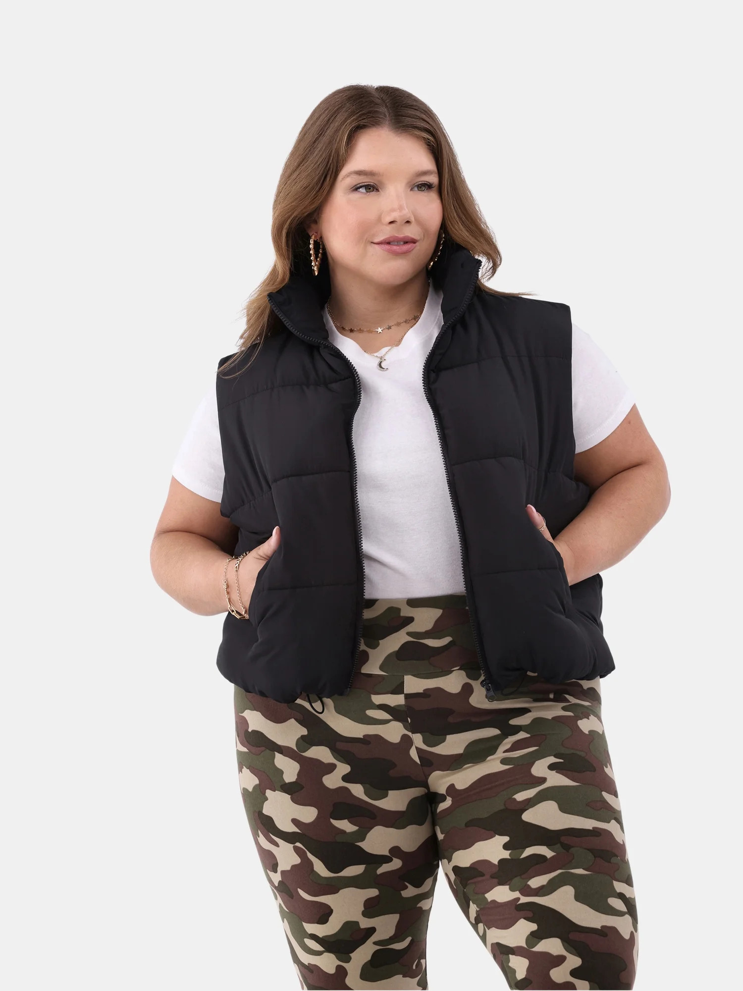 No Boundaries Puffer Vest with Pockets, Women’s and Women’s Plus | Walmart (US)