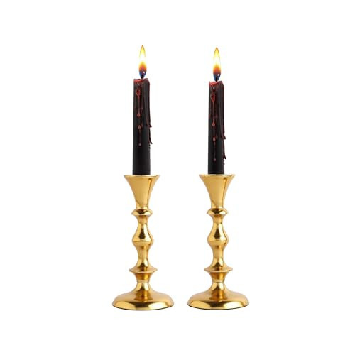 Rely+ Gold Candle Holders Set of 2 Decorative Centerpiece Table Candlesticks Holders for Taper Candles Home Decor Easter Candle Holders for Dinner Party Wedding Decorations | Amazon (US)