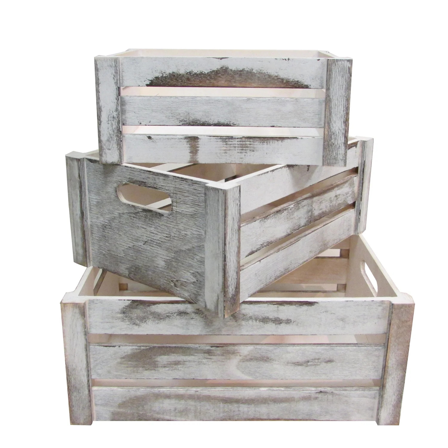 Admired by Nature Distressed Decorative Rectangle Storage Gift Wood Crates, Rustic White, Set of ... | Walmart (US)