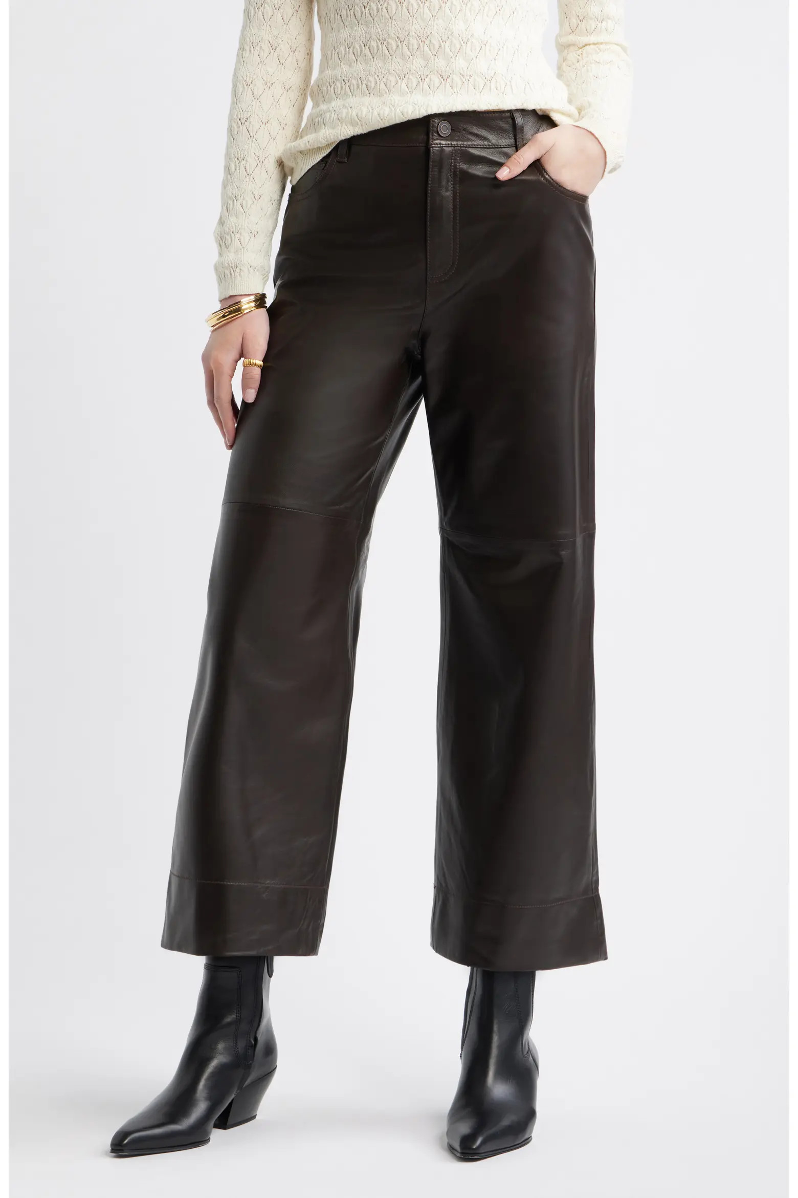 Leather Crop Wide Leg Pants (Women) | Nordstrom | Nordstrom