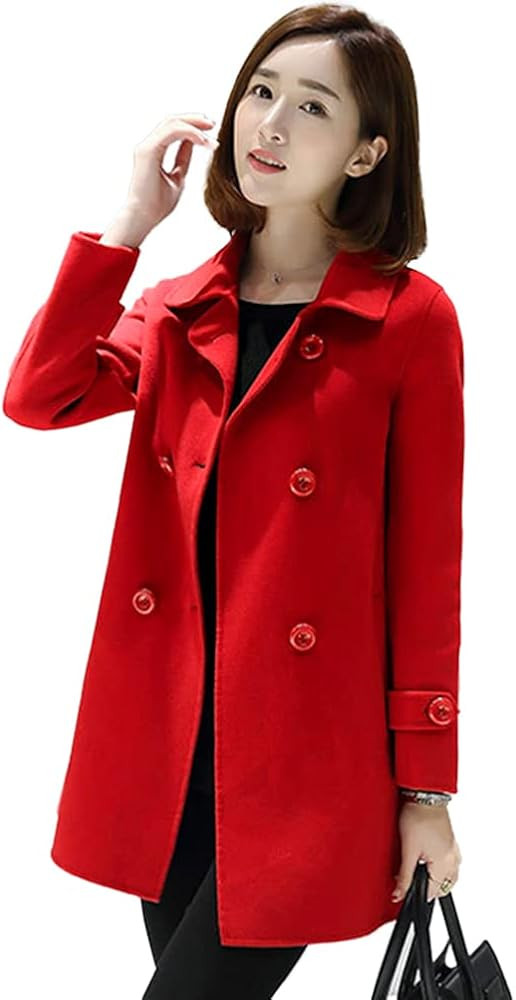 IDEALSANXUN Womens Fall Winter Wool Coats Peacoat Double Breasted Trench Coats | Amazon (US)