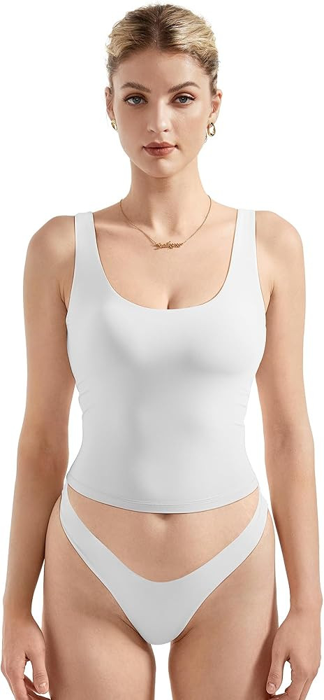 SUUKSESS Women Scoop Neck Tank Top Summer Sleeveless Going Out Double Lined Basic Tops | Amazon (US)