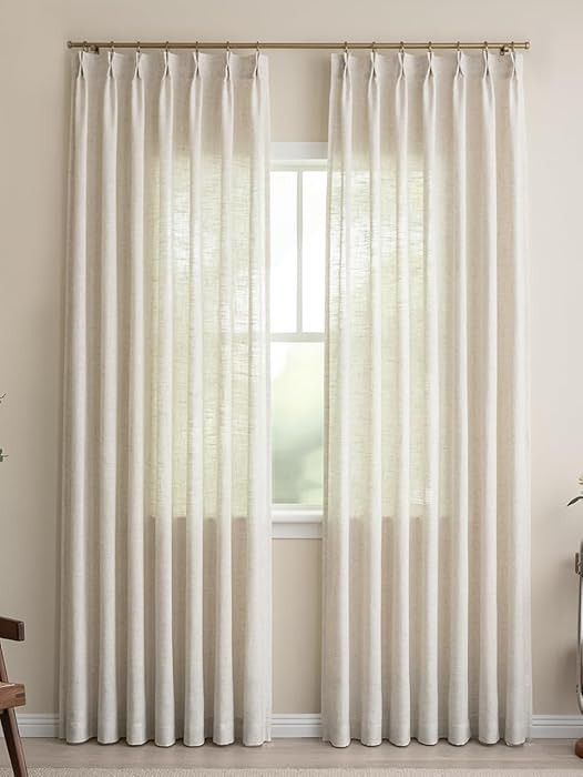 Liz Pinch Pleated Linen Curtains 95 Inches Long - Light Filtering Curtains for Living Room, Semi ... | Amazon (US)