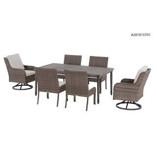 Windsor 7-Pieces Wicker Rectangle Outdoor Dining set without cover | The Home Depot