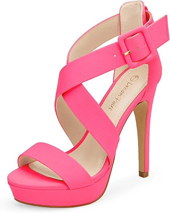 Amazon.com | DREAM PAIRS Women's Neon Pink Nubuck Cross Strap Open Toe High Stilettos Party Pump ... | Amazon (US)