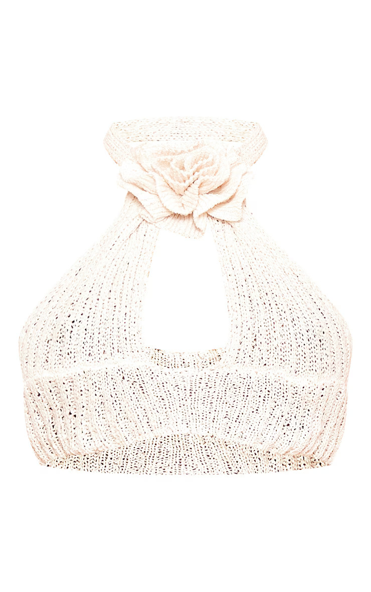 Cream Crochet Knit Floral Aplique Cut Out Top | PrettyLittleThing US
