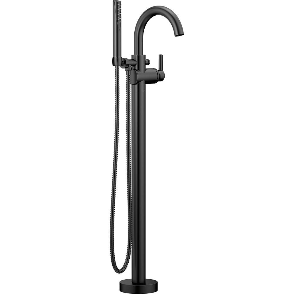 Delta Trinsic 1-Handle Floor-Mount Roman Tub Faucet Trim Kit with Hand Shower in Matte Black (Val... | The Home Depot