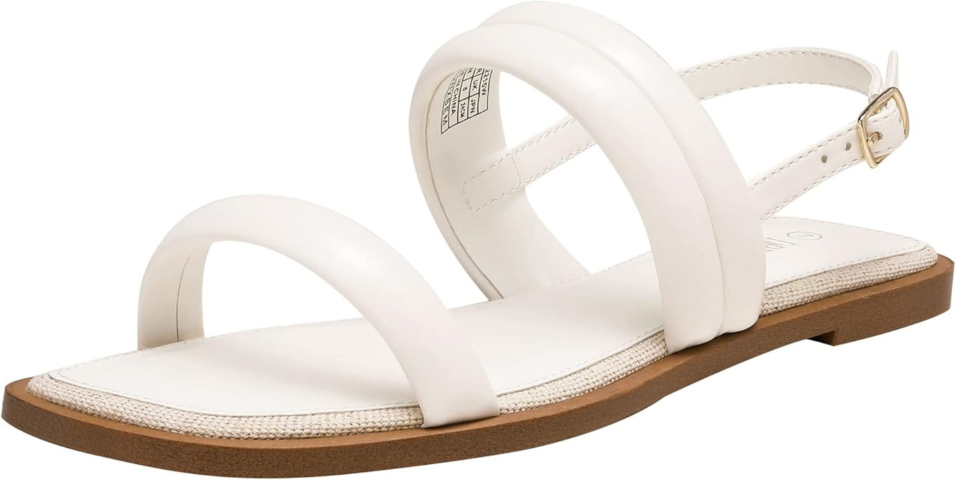 DREAM PAIRS Women's Sandals Casual Dressy Summer Square Toe Adjustable Buckle Quilted Flat Sandal... | Amazon (US)